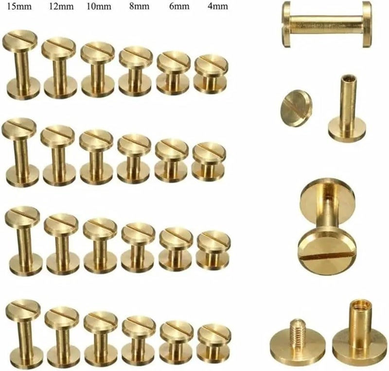 Solid Brass Chicago Screws 10mm 100 Sets For Leather Craft Photo Album Belt Wallet Fasteners - Image 3