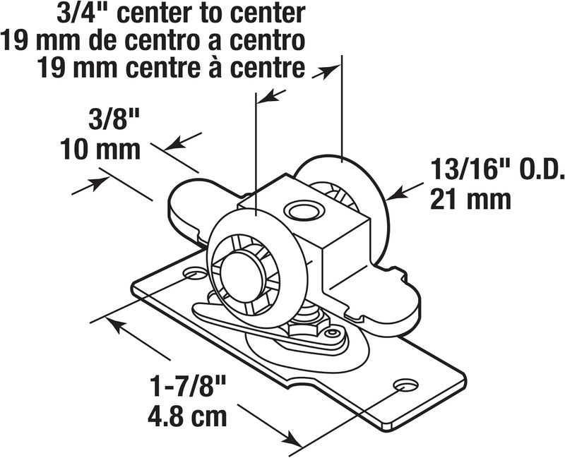 PRIMELINE N 7065 Pocket Door Roller Assembly, 13/16 In., Convex, Plastic Tires, Steel Bracket and Ball Bearings (Single Pack) - Image 3