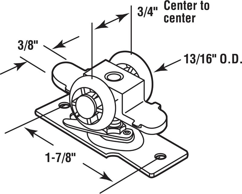 PRIMELINE N 7065 Pocket Door Roller Assembly, 13/16 In., Convex, Plastic Tires, Steel Bracket and Ball Bearings (Single Pack) - Image 2