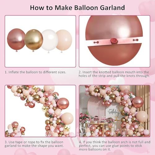 Blocesa Rose Gold Balloon Garland Kit, Nude Pastel Pink Metallic Gold Matte White Balloons Gold and Rose Gold Confetti Balloons for Wedding Bridal Shower Princess Party Girl Birthday Decorations - Image 3