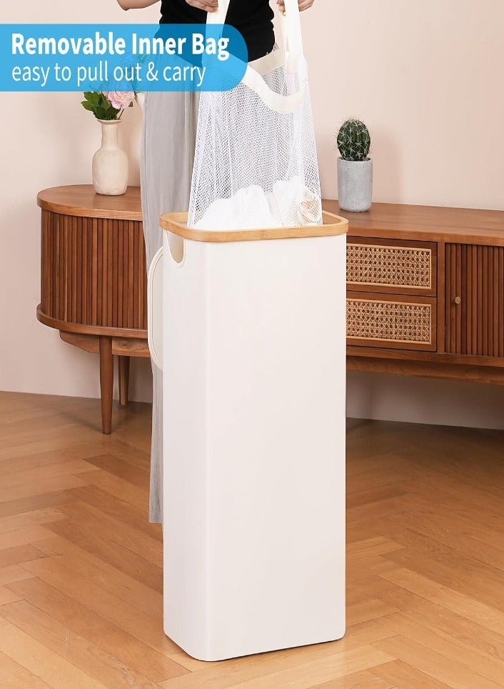 XVersion Laundry Basket  with 3 Compartments, Lid, Bamboo Handles & Removable Washable Bags - Foldable, Beige, Large Capacity for Sorting Clothes, Toys, and Duvets - Image 4