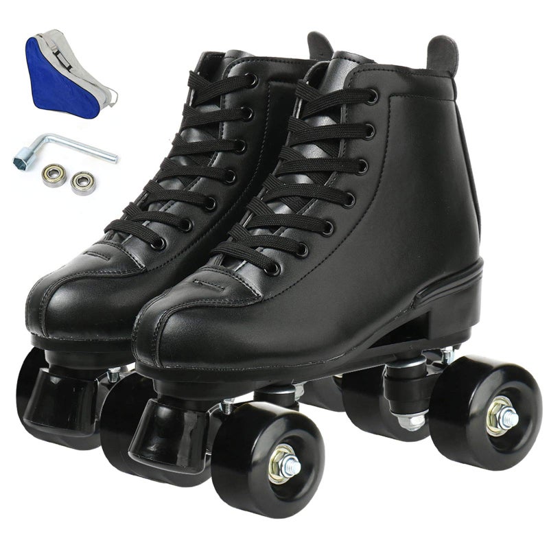 XUDREZ Roller Skates Double Row Skates Adjustable High-top Roller Skates Indoor Outdoor Adult Roller Skates, Black black wheel, 40=UK:7 - Image 1
