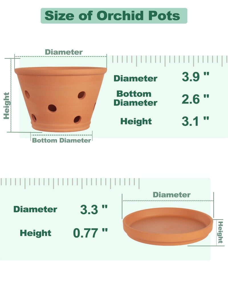 vensovo 4 Inch Terracotta Orchid Pots with Holes and Saucers - 6 Pcs Small Clay Planters for Repotting, Terra Cotta Pot for Plants Indoor and Outdoor Promotes Air Circulation - Image 2
