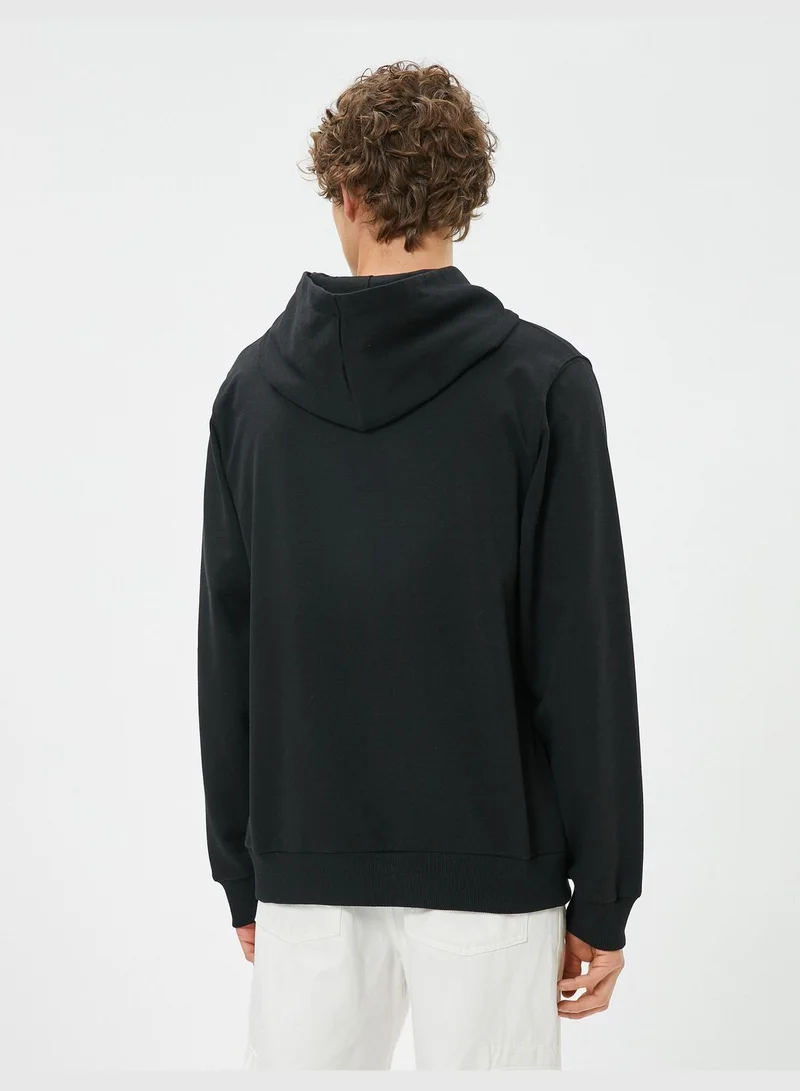 KOTON Hooded Slogan Embroidered Long Sleeve Sweat