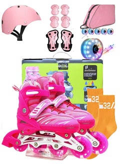Draxon Roller skates for kids adjustable with Light Up wheels, Fun Illuminating for boys Girls, rollerskates for kids beginners, suitable for indoor outdoor model-302-Pink, adjustable 4 sizes  - Image 1
