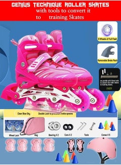 Draxon Roller skates for kids adjustable with Light Up wheels, Fun Illuminating for boys Girls, rollerskates for kids beginners, suitable for indoor outdoor model-302-Pink, adjustable 4 sizes  - Image 4
