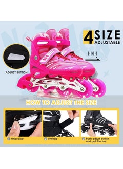 Draxon Roller skates for kids adjustable with Light Up wheels, Fun Illuminating for boys Girls, rollerskates for kids beginners, suitable for indoor outdoor model-302-Pink, adjustable 4 sizes  - Image 5