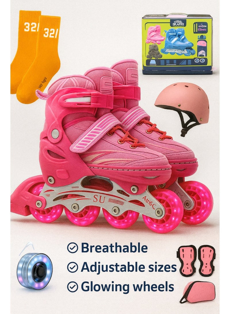 دراكسون رولر سكاتس للأطفال قابلة للتعديل مع عجلات مضيئة، إضاءة ممتعة للأولاد والبنات، زلاجات دوارة للأطفال المبتدئين، مناسبة للاستخدام الداخلي والخارجي، موديل 302-وردي، قابلة للتعديل بأربعة أحجام - Image 1