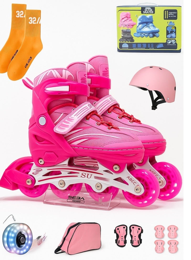 دراكسون رولر سكاتس للأطفال قابلة للتعديل مع عجلات مضيئة، إضاءة ممتعة للأولاد والبنات، زلاجات دوارة للأطفال المبتدئين، مناسبة للاستخدام الداخلي والخارجي، موديل 302-وردي، قابلة للتعديل بأربعة أحجام - Image 3