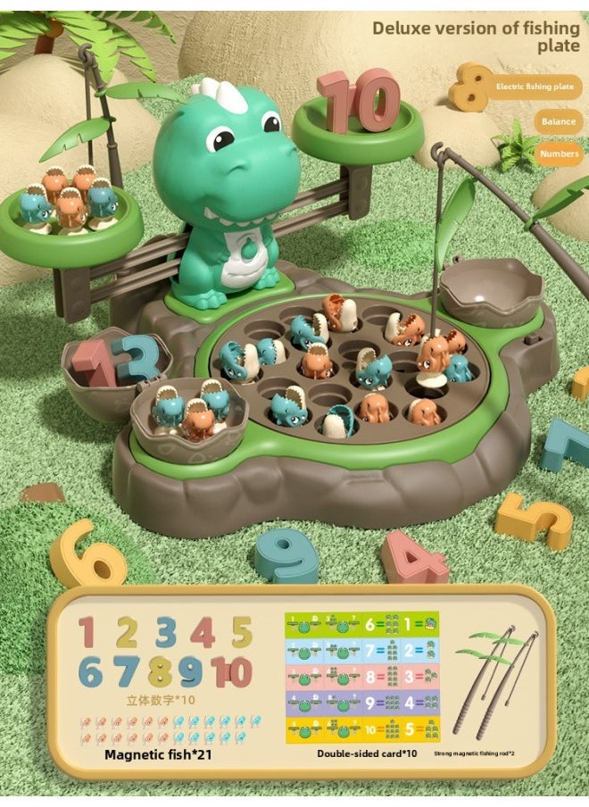 Dinosaur Scale Magnetic Fishing Plate Early Education Puzzle Game Parent-child Interaction Digital Thinking Logic Training-Color:Deluxe Edition