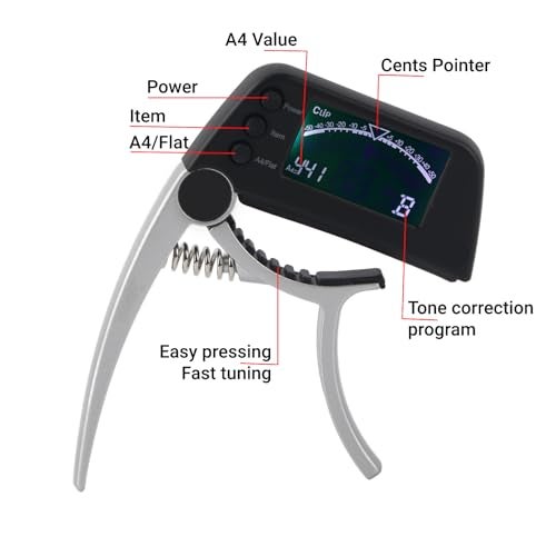 LiebeWH 2 in 1 Guitar Capo Tuner Clip On Tuner and Capo Large LCD Display Accurate Tuning for Acoustic Bass Ukulele Violin Banjo - Image 2