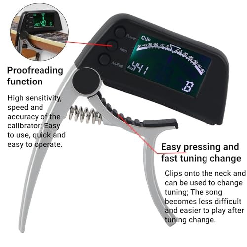 LiebeWH 2 in 1 Guitar Capo Tuner Clip On Tuner and Capo Large LCD Display Accurate Tuning for Acoustic Bass Ukulele Violin Banjo - Image 3