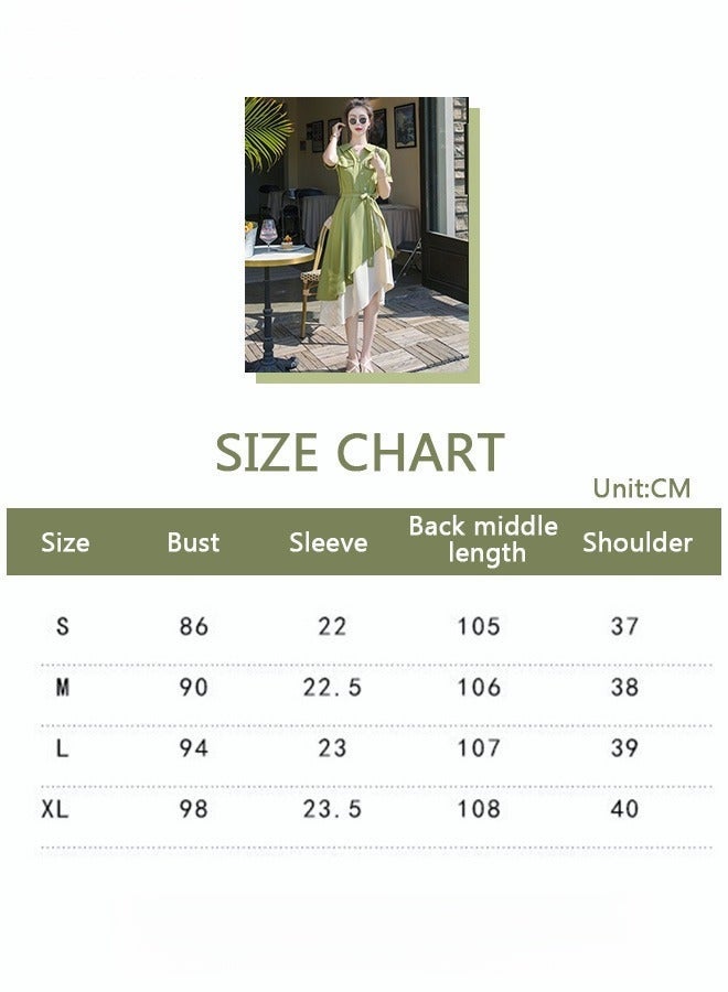 Women's Shirt Dress with Buttons, Simple Solid Half Sleeve Midi Dress, Women's Dresses Irregular Hem Solid Color Summer Dress A-Line High-Waisted Belted Polo Dress with Pockets, Green - Image 5