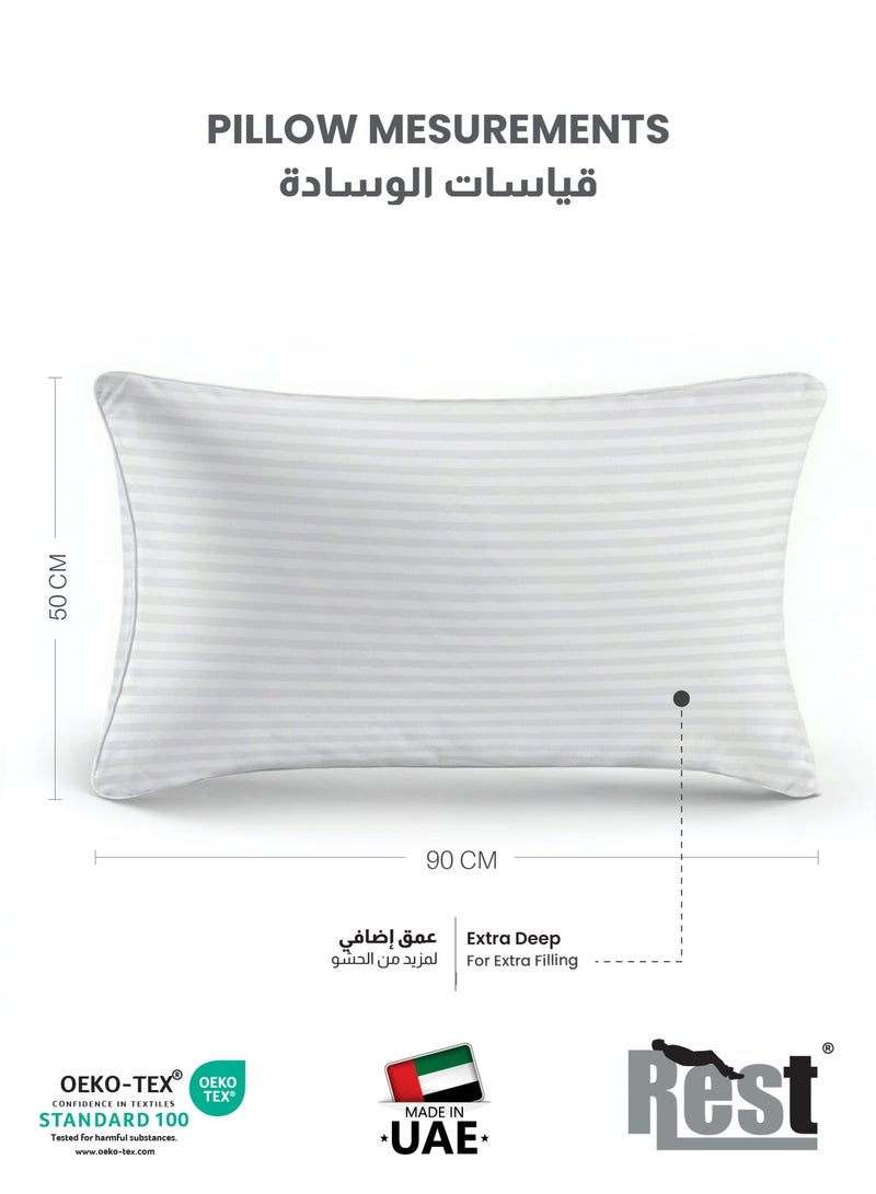 Rest Extra Smooth Stripe Pillow King  Size 50x90cm /20''x 36'' Fluffy White,Back and Stoamch Sleeper Hotel Quality Pillow, Pack of 2 - Image 2