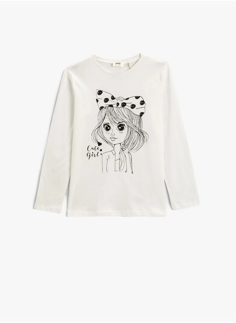 كوتون Long Sleeve T-Shirt Printed Crew Neck Cotton