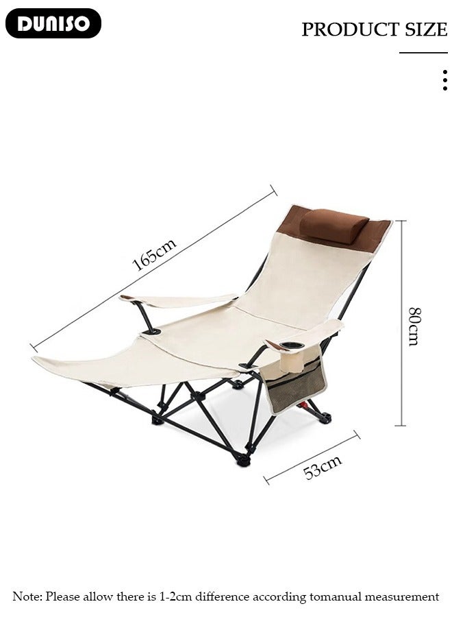 DUNISO Folding Camping Chair with Removable Footrest and Adjustable Backrest for Adults, Portable and Lightweight Reclining Lounge Chairs with Headrest, Outdoor Camping Chair with Cup Holder and Side Pocket for Fishing, Picnic, BBQ, Hiking Travel, Beach - Image 4