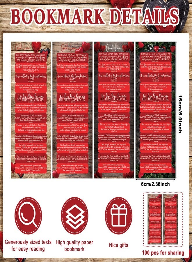 Skyygemm 100 Pcs Easter Day Religious Bookmarks Gifts Red Hearts Christian Bookmark Scripture Tags Religious Gifts for Easter Church Sunday School Favors Reading Book Lover Women Men - Image 2