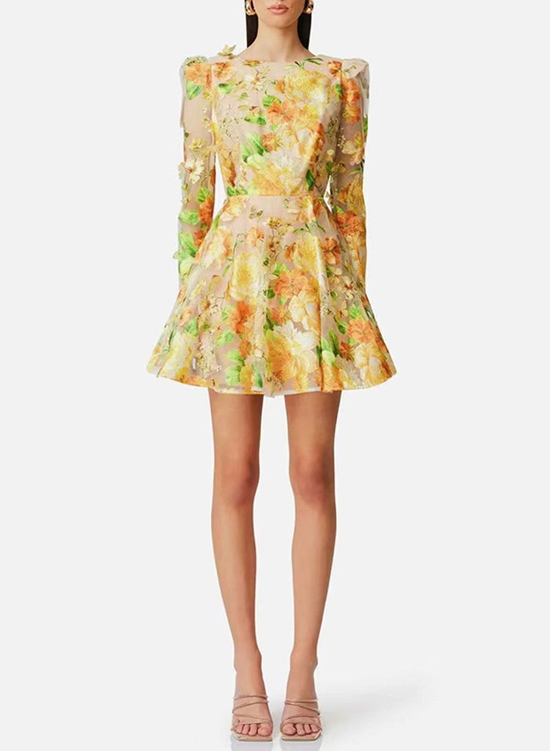 Meilun 3D Floral - Embroidered Sheer Tulle Puff - Skirt Mini Dress  - Image 1