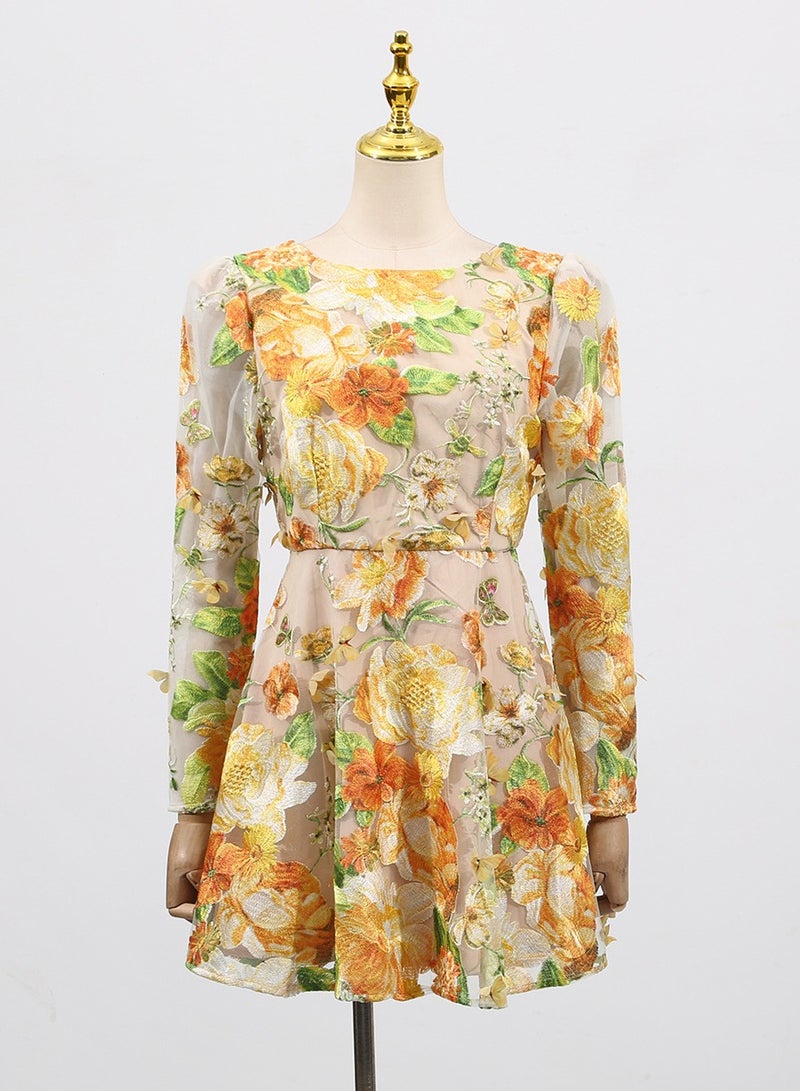 Meilun 3D Floral - Embroidered Sheer Tulle Puff - Skirt Mini Dress  - Image 3