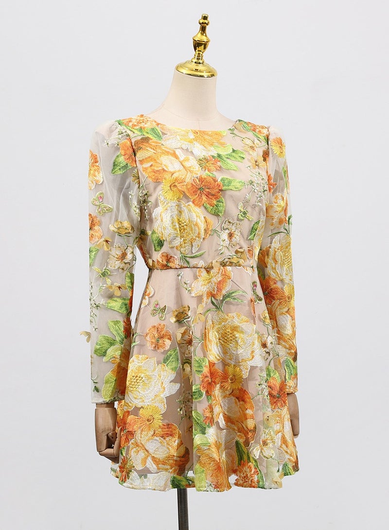 Meilun 3D Floral - Embroidered Sheer Tulle Puff - Skirt Mini Dress  - Image 5