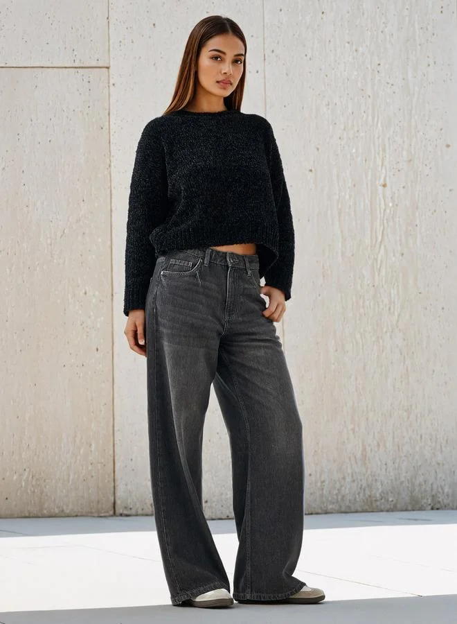 Splash FAV Textured Drop Shoulder Chanille Sweater