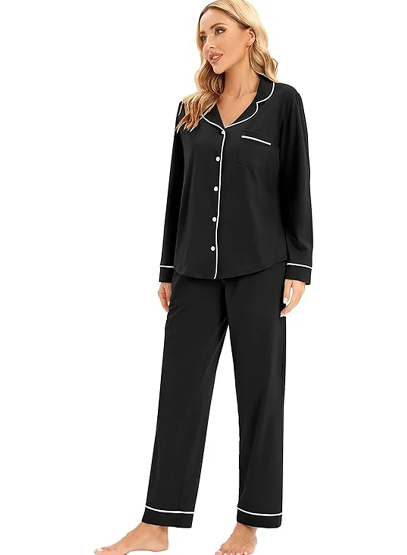Caprisious Women's Soft Knitted Cotton Pajamas Set - Button-Down Long/Short Sleeve 2 Piece Sleepwear Loungewear - Comfortable Stylish Nightwear