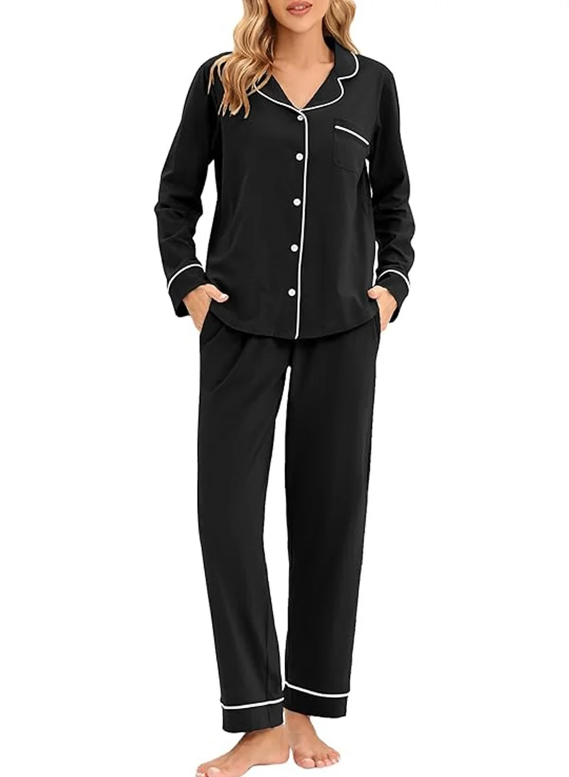Caprisious Women's Soft Knitted Cotton Pajamas Set - Button-Down Long/Short Sleeve 2 Piece Sleepwear Loungewear - Comfortable Stylish Nightwear
