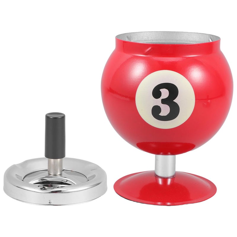 Red Metal Ashtray With Lid Sealable Tabletop Cigar Holder For Home Office Billiards - Image 2