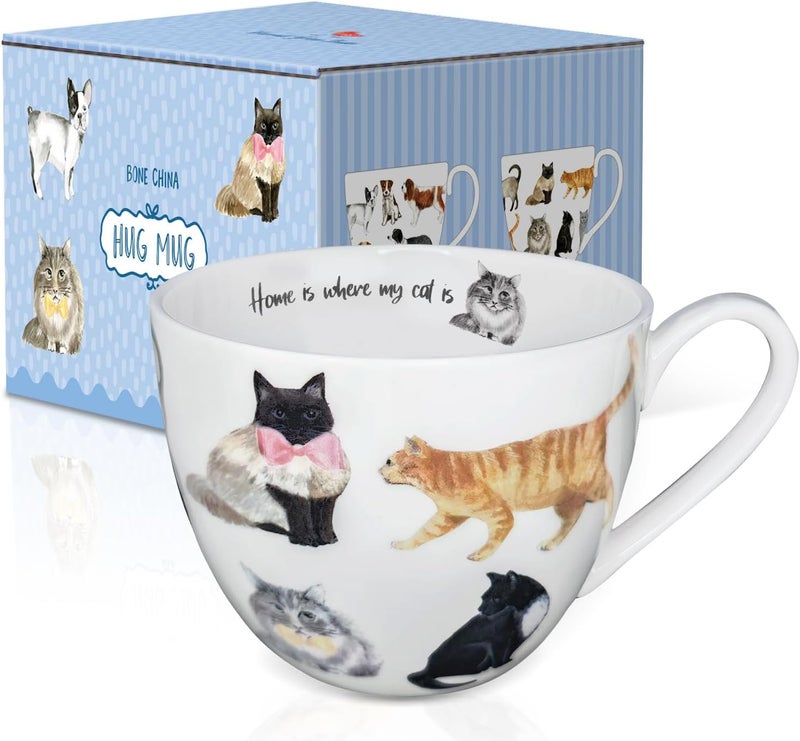 MFoffice Cute Cat Mugs for Daily Coffee and Tea, Premium 20 oz Bone China Coffee Tea Hug Mug, Perfect Holiday, Birthday, and Christmas Gift for Cat Lovers, Designed in England by Harvest Green Studio - Image 2