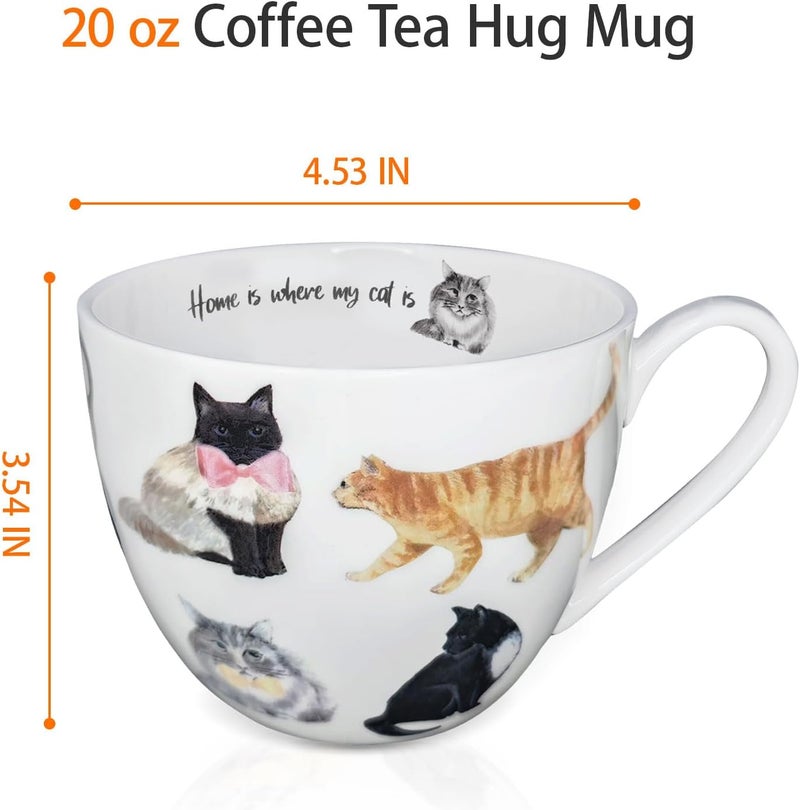 MFoffice Cute Cat Mugs for Daily Coffee and Tea, Premium 20 oz Bone China Coffee Tea Hug Mug, Perfect Holiday, Birthday, and Christmas Gift for Cat Lovers, Designed in England by Harvest Green Studio - Image 3