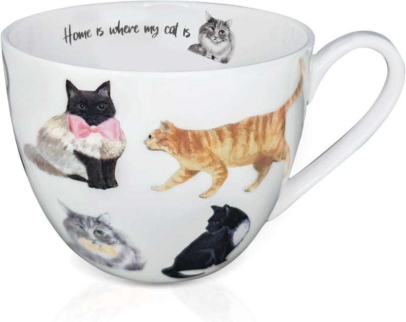 MFoffice Cute Cat Mugs for Daily Coffee and Tea, Premium 20 oz Bone China Coffee Tea Hug Mug, Perfect Holiday, Birthday, and Christmas Gift for Cat Lovers, Designed in England by Harvest Green Studio - Image 1