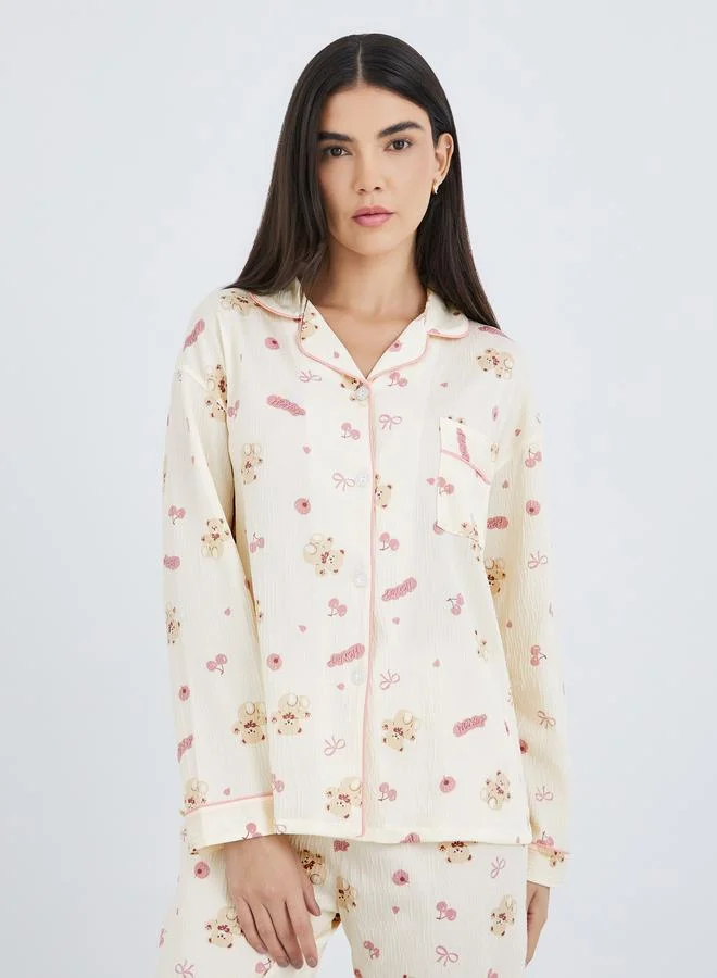 Take Two Take Two Bear Print Cotton Shirt and Pyjama Set