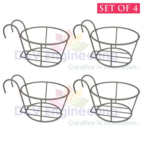 D&V ENGINEERING - Creative in innovation Hanging Flower Pot Holder Railing Potted Plant Stand for Home Balcony Décor, Grey, Set Of 4 - Image 2