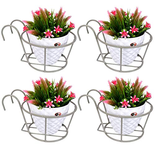 D&V ENGINEERING - Creative in innovation Hanging Flower Pot Holder Railing Potted Plant Stand for Home Balcony Décor, Grey, Set Of 4 - Image 1
