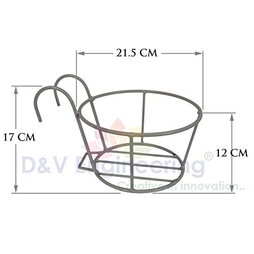D&V ENGINEERING - Creative in innovation Hanging Flower Pot Holder Railing Potted Plant Stand for Home Balcony Décor, Grey, Set Of 4 - Image 3