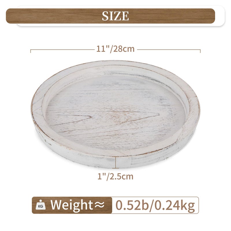 Hanobe Wooden Tray for Coffee Table: Candle Holder Plate Round Decorative Serving Tray - Vintage Table Centerpiece Rustic Farmhouse Home Decor - Image 3