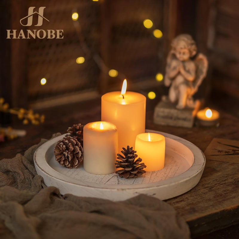 Hanobe Wooden Tray for Coffee Table: Candle Holder Plate Round Decorative Serving Tray - Vintage Table Centerpiece Rustic Farmhouse Home Decor - Image 2