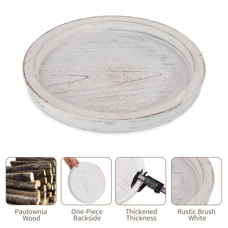 Hanobe Wooden Tray for Coffee Table: Candle Holder Plate Round Decorative Serving Tray - Vintage Table Centerpiece Rustic Farmhouse Home Decor - Image 4
