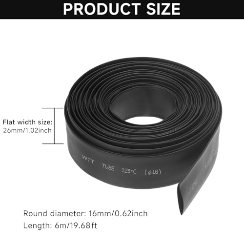 OLIREXD Heat Shrink Tube, Wire Wrap Electrical Cable Ratio 2:1 Shrinkable Shrinking Sleeving Shrink Wrap Wire Connectors Black (6M / 20Ft, Dia.16mm) - Image 2