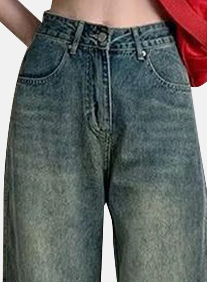 YUNIQEE Blue Wide Leg High-Rise Heavy Fade Denim Jeans