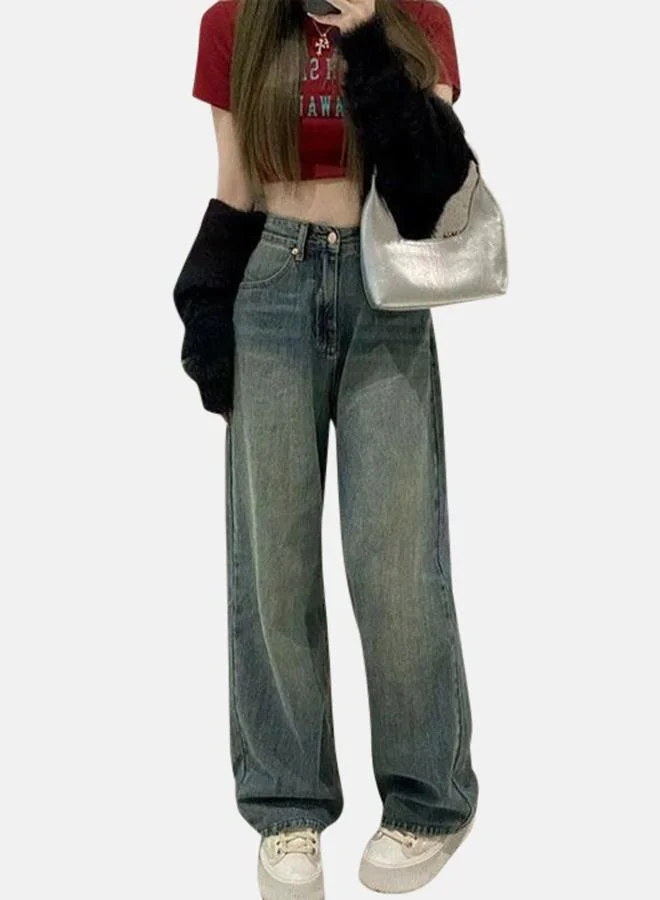 YUNIQEE Blue Wide Leg High-Rise Heavy Fade Denim Jeans