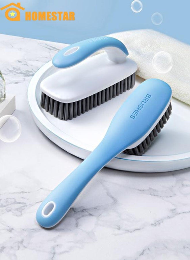 HOMESTAR 2 Pack Household Bristle Cleaning Brush, Stain Removal Carpet Brush, Shoe Brush Supplies Set with Comfort Grip for Cleaning Carpets Sneakers Clothes, Blue - Image 1