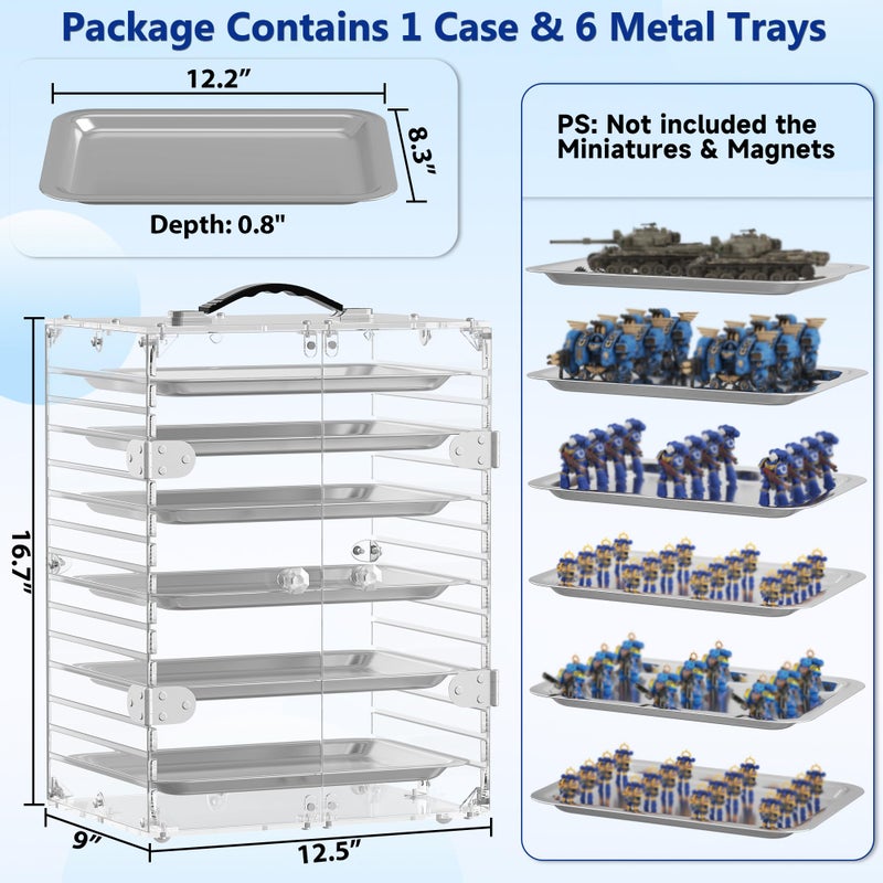 ITHWIU Miniature Storage Case with 6 Metal Trays, Acrylic Clear Miniature Display Case Transport Case with Magnetic Door - Image 3