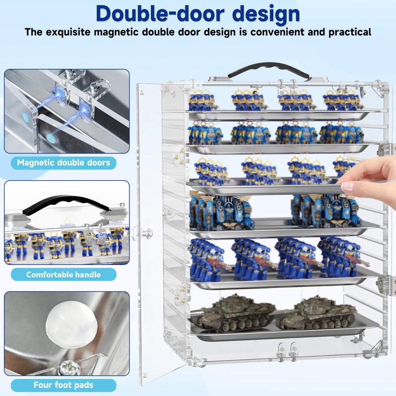 ITHWIU Miniature Storage Case with 6 Metal Trays, Acrylic Clear Miniature Display Case Transport Case with Magnetic Door - Image 2