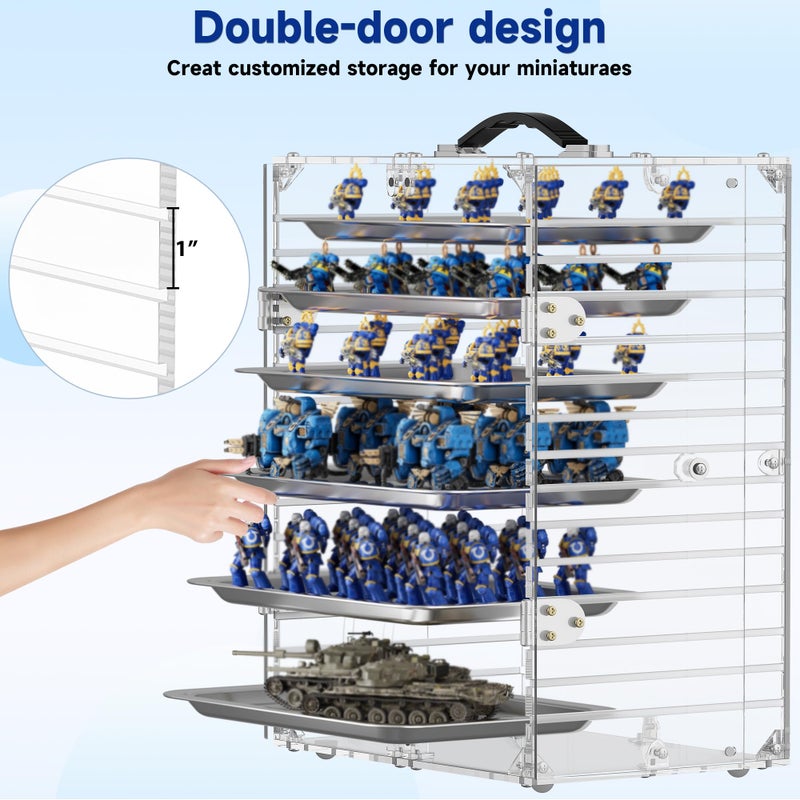 ITHWIU Miniature Storage Case with 6 Metal Trays, Acrylic Clear Miniature Display Case Transport Case with Magnetic Door - Image 5