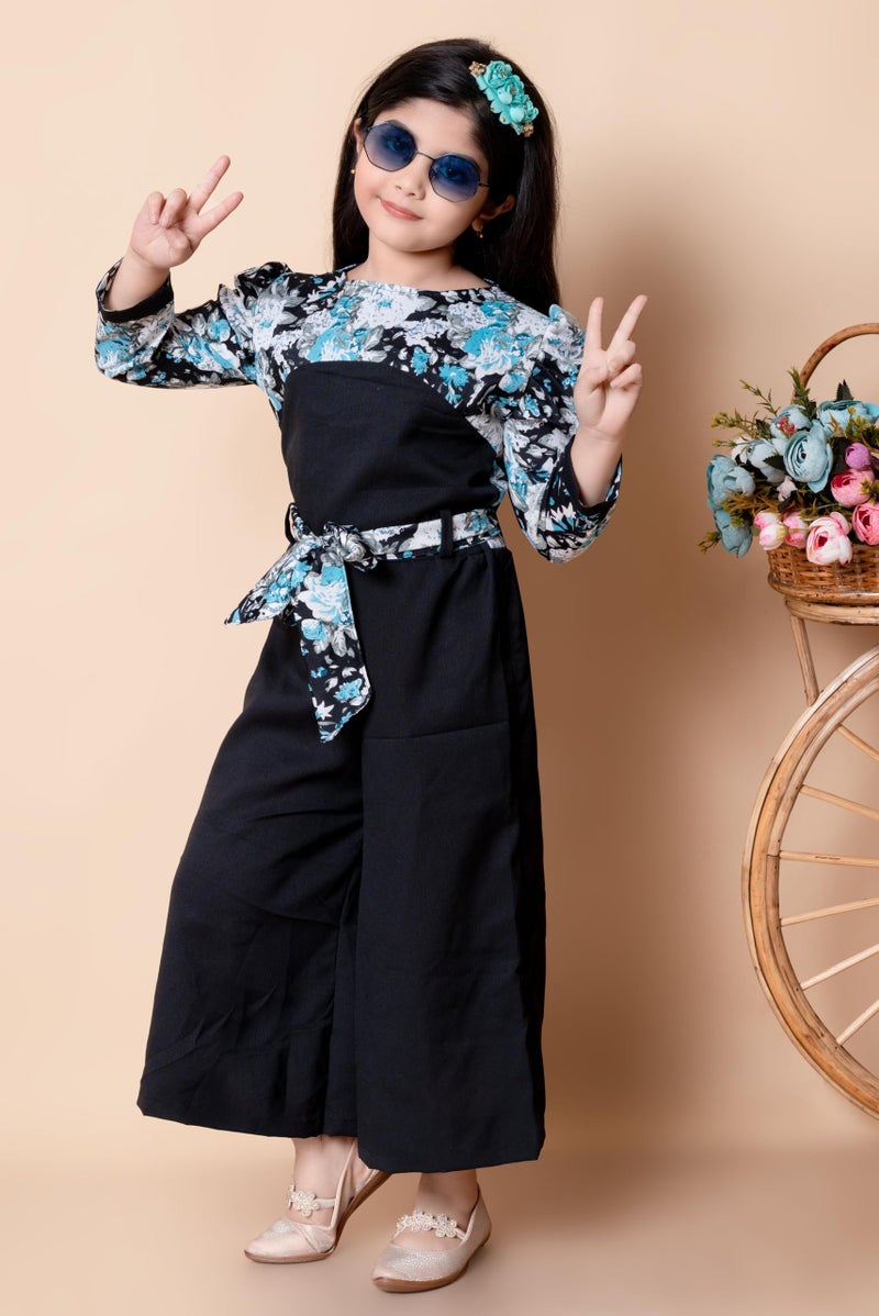 SPAMitude - Girls Floral Jumpsuit Party Dress | Festive Ankle Length Fashion Sleeve Fancy Dress for Birthday Girl (10-11 Years, Blue) - Image 4