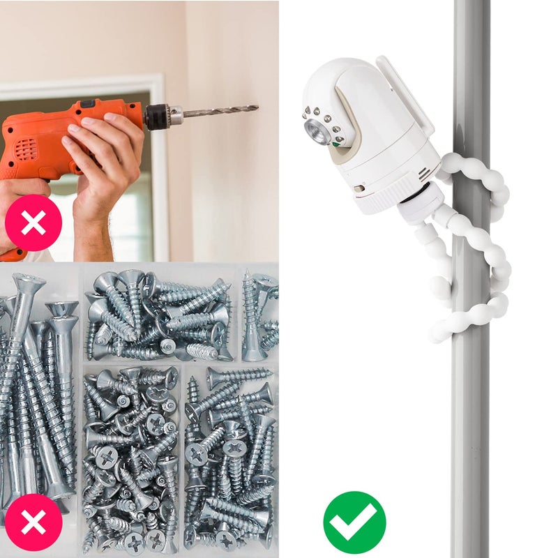 wochel Tripod Baby Monitor Mount Compatible with Infant Optics DXR-8 and DXR-8 Pro Baby Monitor, Flexible Baby Camera Holder for Crib Without Tools or Wall Damage - White - Image 4