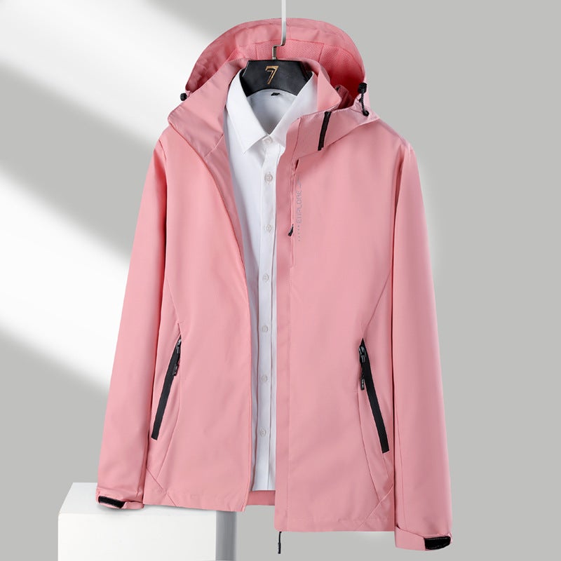 Couples Spring and Autumn Single Layer Stormtrooper Rainproof Waterproof Outdoor Moving Mountaineering Suit Mens and Womens Stormtrooper Jacket Pink female - Image 1