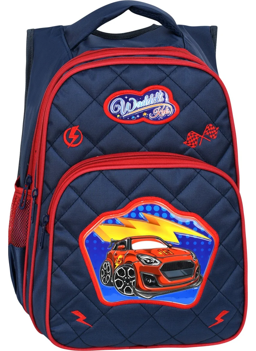 واديل Licensed Car Patterned Emboss Primary School Backpack and Lunchbox