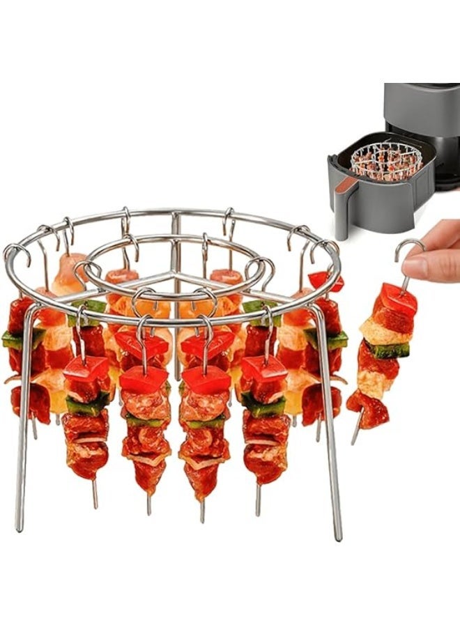 رف مقلاة هوائية من الفولاذ المقاوم للصدأ مع 24 أسياخًا للشوي والخبز والتجفيف - حامل أسياخ شواية عمودي قابل للفصل وآمن للاستخدام في غسالة الأطباق - ملحق مثالي لمقلاة الهواء لطهي الكباب والدجاج واللحوم - Image 1